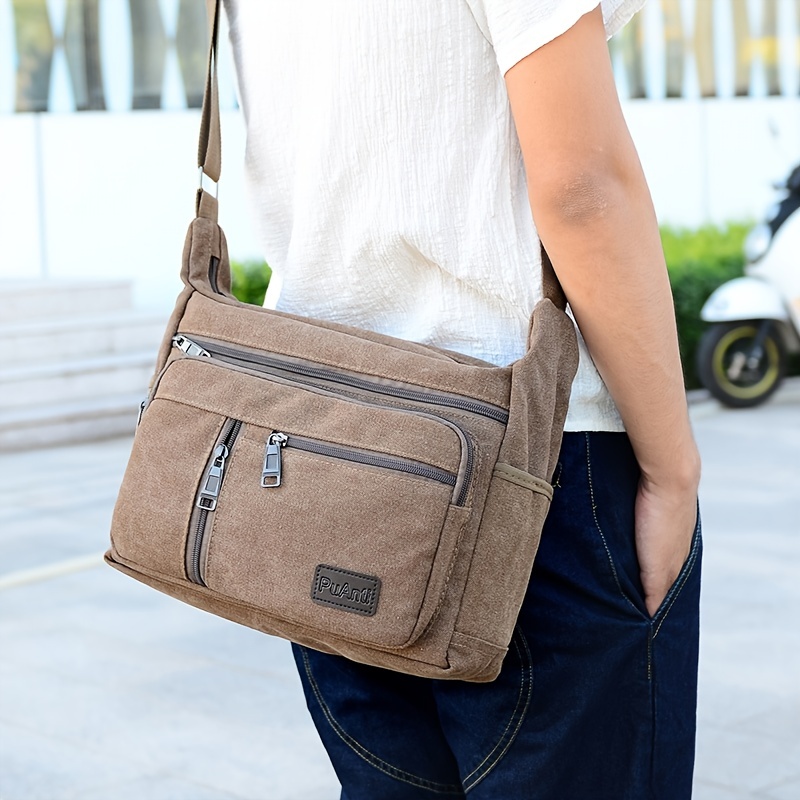 Men's Canvas Messenger Bag With Multiple Pockets, Large Capacity