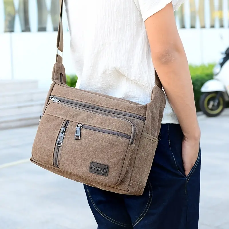 Men's Canvas Messenger Bag With Multiple Pockets Large - Temu