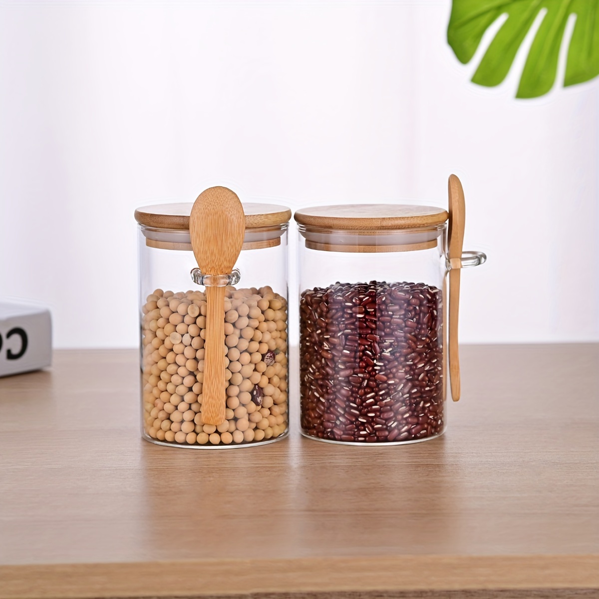 1set Clear Seasoning Storage Jar With Bamboo Lid And Spoon, Glass Food  Storage Bottle For Kitchen