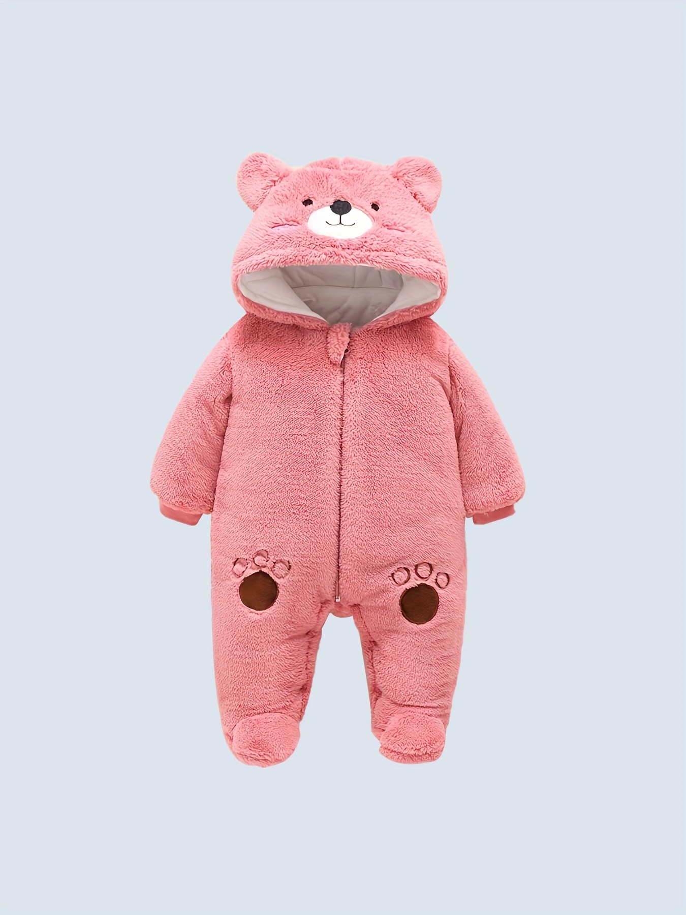 Baby Cute Bear Shapewear Jumpsuit Plush Warm Hooded Zip - Temu