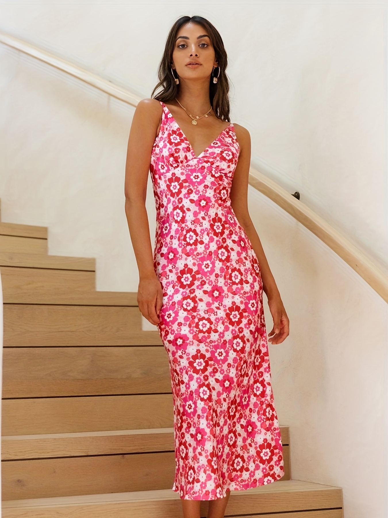 Floral Print Tiered Cami Dress Loose Vacation Casual Dress - Temu