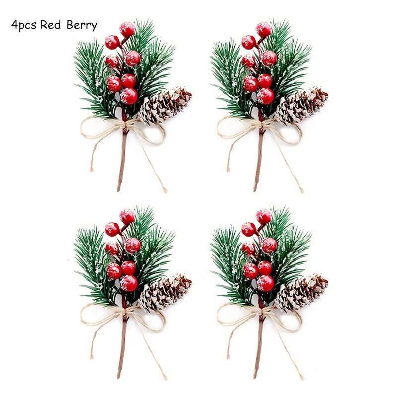 5/10pcs Artificial Pine Cone Picks,Red Berry Needle Stems,Pine Branches  Evergreen Christmas Decor, Christmas Tree And Gift Decorations, Handmade  Pine