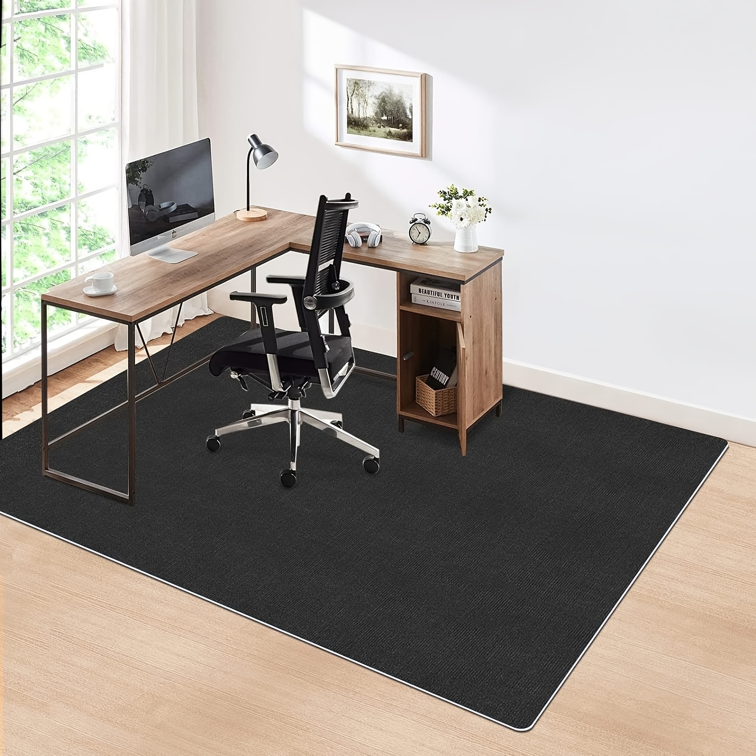  QWEZXCMI Alfombra para silla de oficina, 35,480.3 in, para  suelo de madera, antideslizante, rectangular, para el suelo, para oficina  en casa, negro, 1 : Productos de Oficina