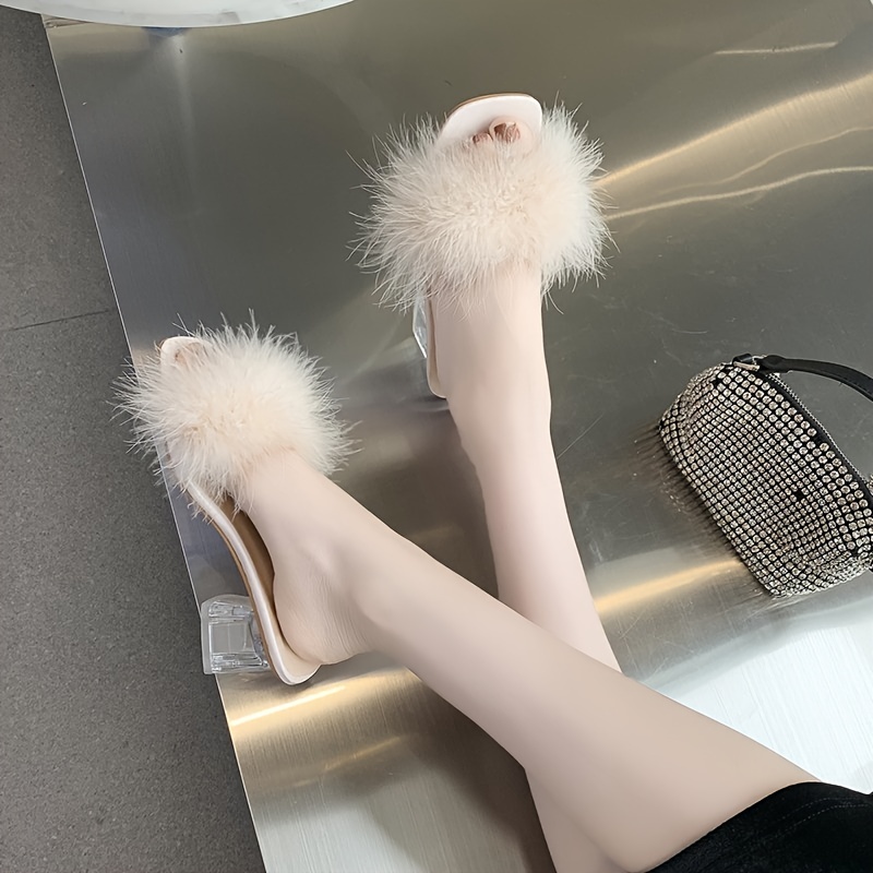 Fluffy low outlet heels