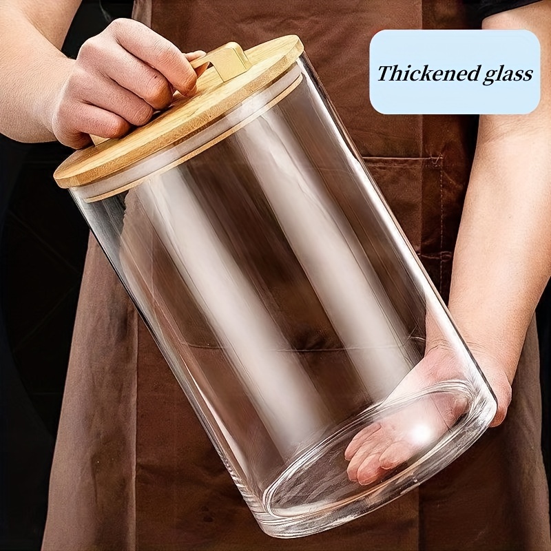 Glass Storage Jar With Sealed Bamboo Lid, Glass Flour Container