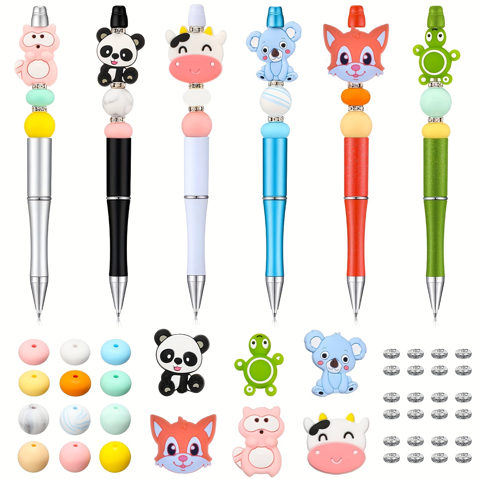 Beadable Pens Bulk Beaded Ballpoint Pens with Silicone Beads & Pen Cases,  DIY Bead Pens with Assorted Pen Beads & Pen Gift Box, Craft Pen Making Kit