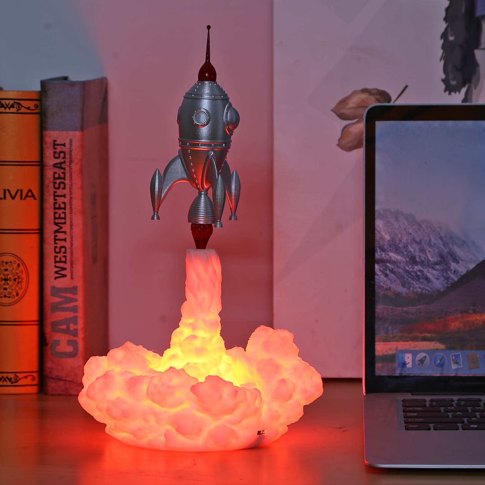 1pc Lampe Fusée Imprimée En 3D, Lampe De Bureau, Lampe Lune Créative,  Veilleuse, Figurine D'Amour De L'Espace, Petit Cadeau-03, Alimenté Par USB