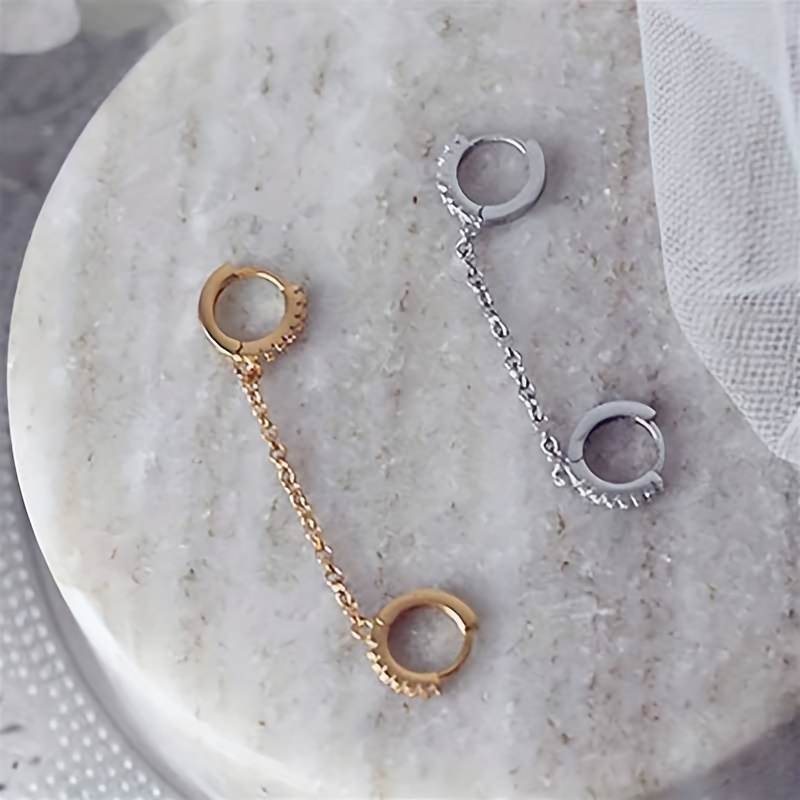Delicate Long Chain Earrings with Zirconia Inlay
