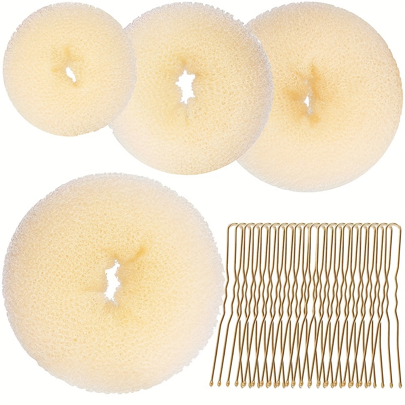 

4pcs Hair Bun Shaper Set Donut Bun Maker With 10pcs Large Bobby Pins Blonde Doughnuts Ring Styler Maker