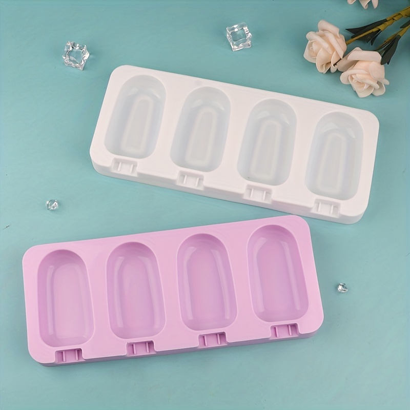 

Popsicle Mold, Ice Pop Mold Silicone 4 Grids Ice Cream Mold Oval Cake Pop Mold