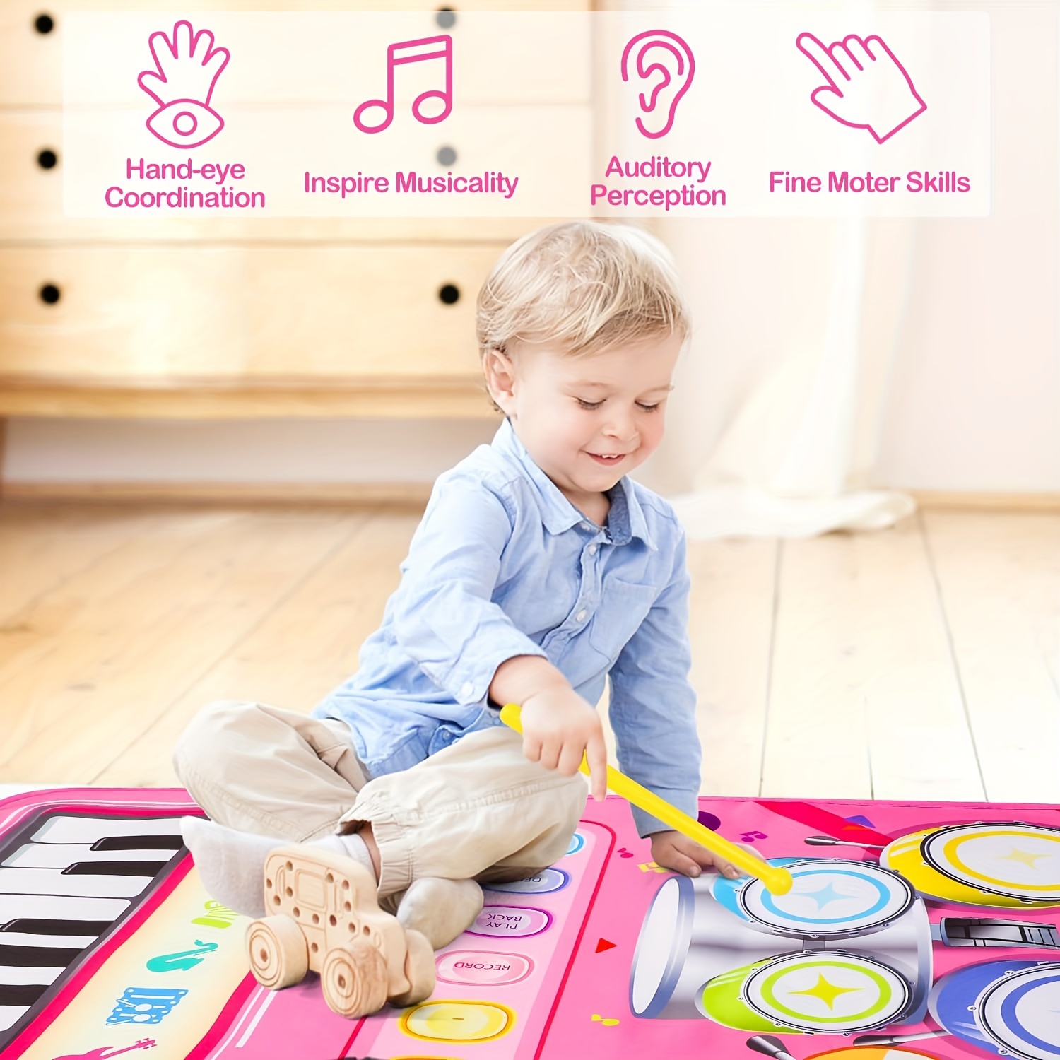Tapis de sol pour piano pour enfants et tout-petits, tapis de