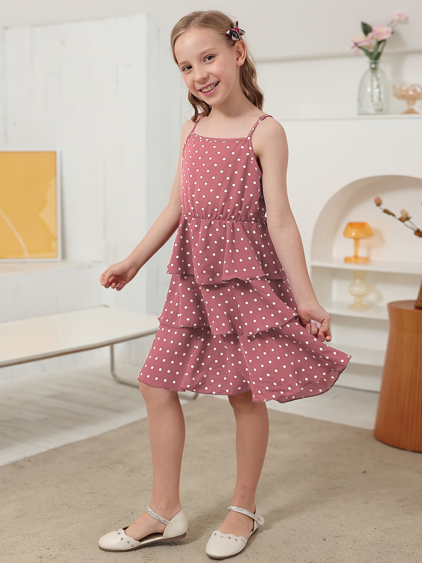 Kid Girl Polka dots Layered Cami Dress