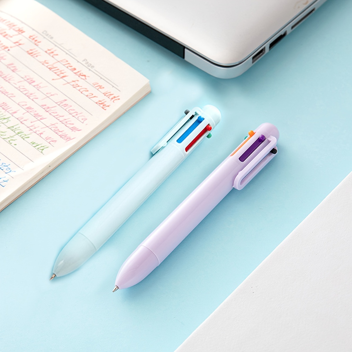 6pcs Solid Color Ballpoint Pens, Press Type, Suitable For Students, Girls'  Colored Journal Pens