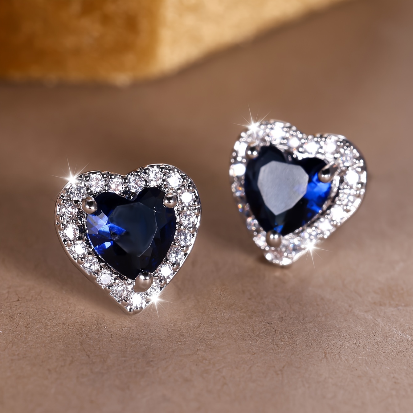 

2 -shaped Earrings With Blue Synthetic Zirconia , Valentine's Day Gift