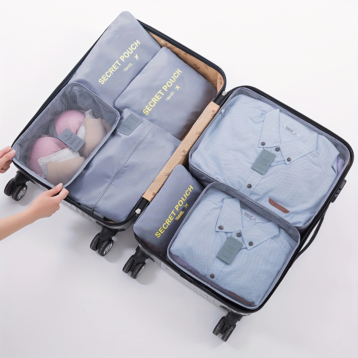 

6/7pcs Travel Clothes Storage Bag, Portable Garment Packing Cube, Large Capacity Luggage Suitcase Organizer