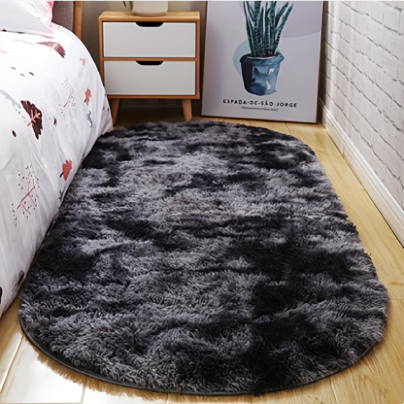 TEMU 1pc, Oval Long Strip Soft Shaggy Rug, Fluffy And Plush Floor Mat For Living Room, Bedside, Bar Area, Kitchen Island, Office, Or Door Mat,