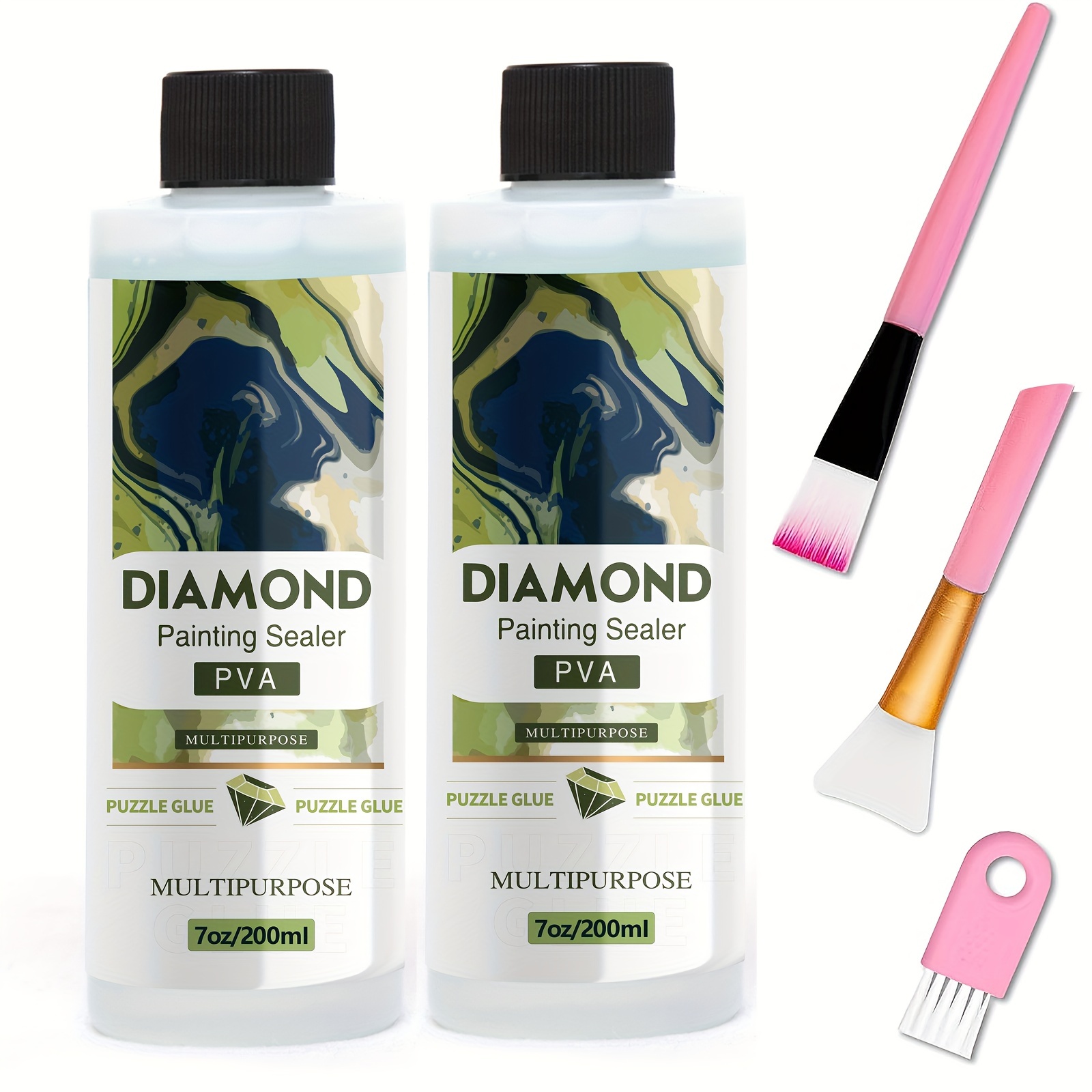 2 Pack Diamond Painting Sealer with 3 Brushes, 8OZ Diamond Painting Glue  Diamond Art Sealer Glue, 5D Diamond Painting Accessories Permanent Hold  Shine