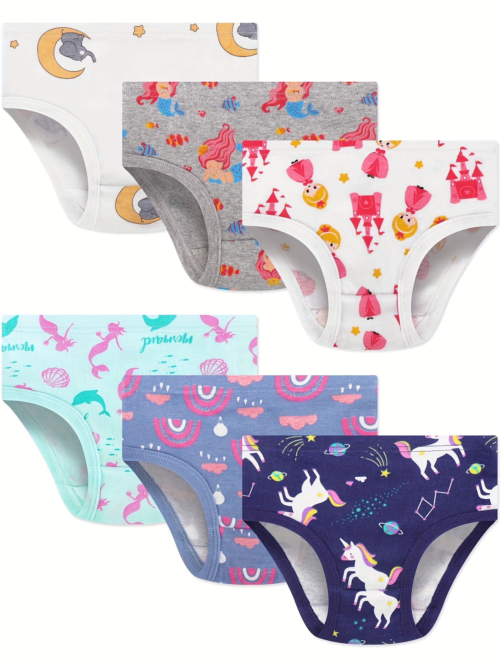 4pcs Girls Cotton Panties Mermaid Shark Elephant Print - Temu New