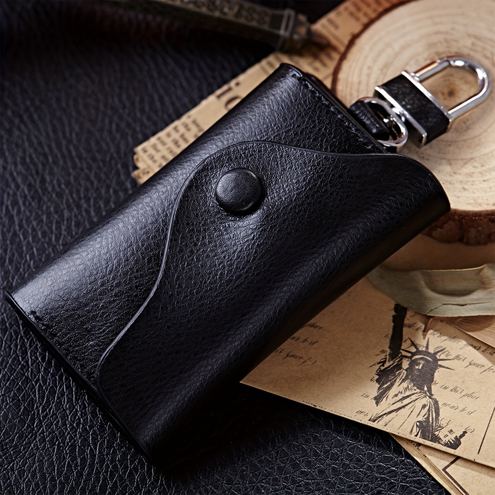 Men's Trendy Mini Leather Key Holder, Minimalist Keychain Case Wallet - Temu