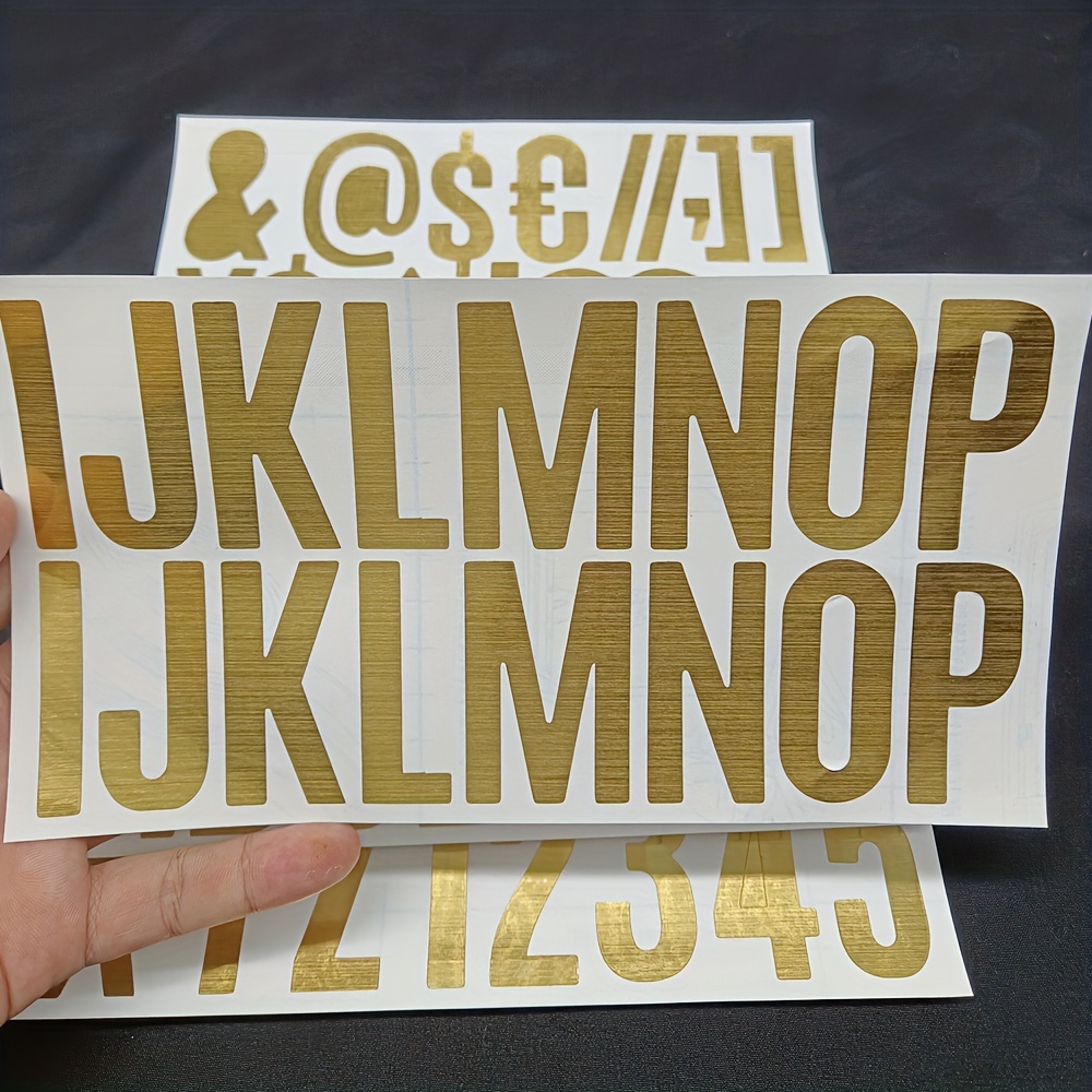 Image of 6pcs Golden Alphabet & Number Vinyl Stickers - Self-adhesive, Reusable Decals For Cars, Mailboxes & More