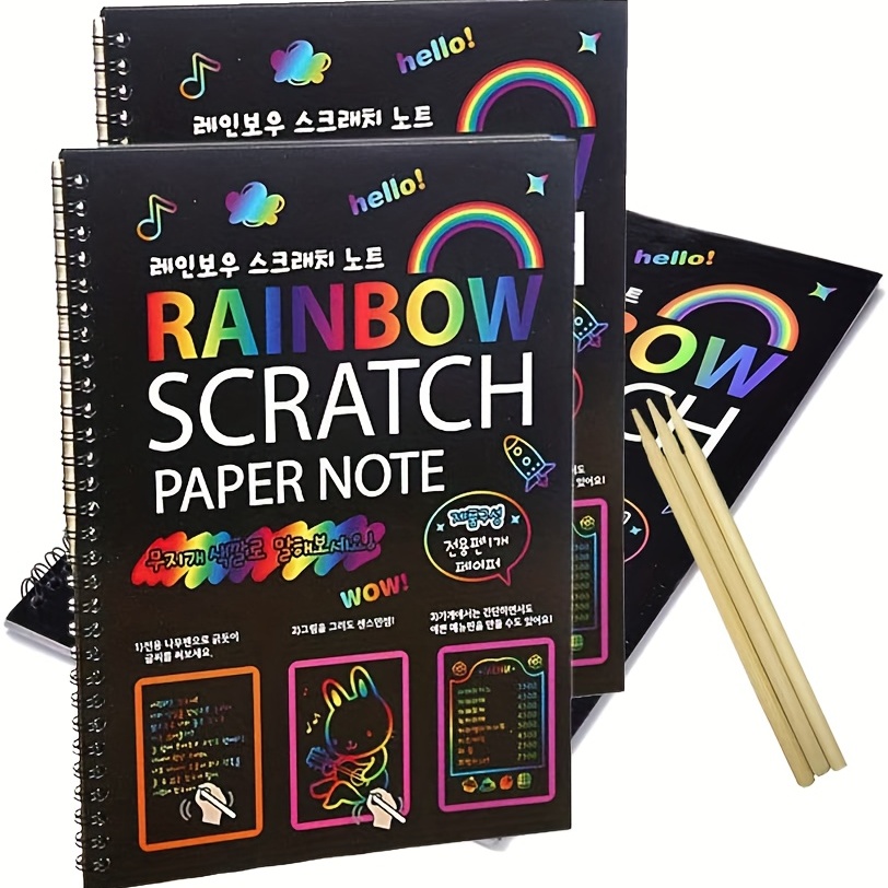 Scratch Paper Books Rainbow Scratch Off Paper Art With 3 - Temu