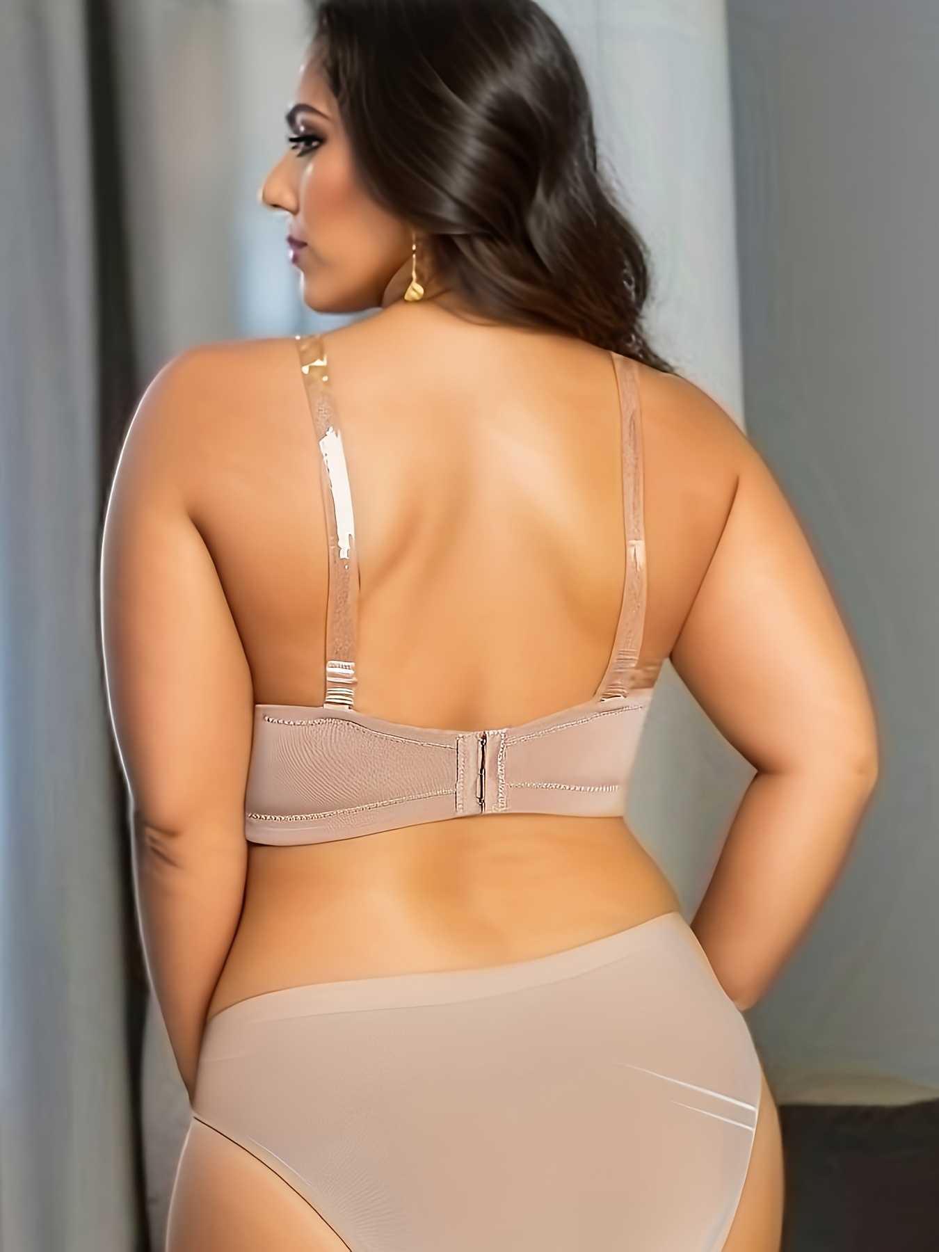 Plus Size Sexy Bra, Women's Plus Solid Sleeveless Anti-slip Underwire  Invisible Bra