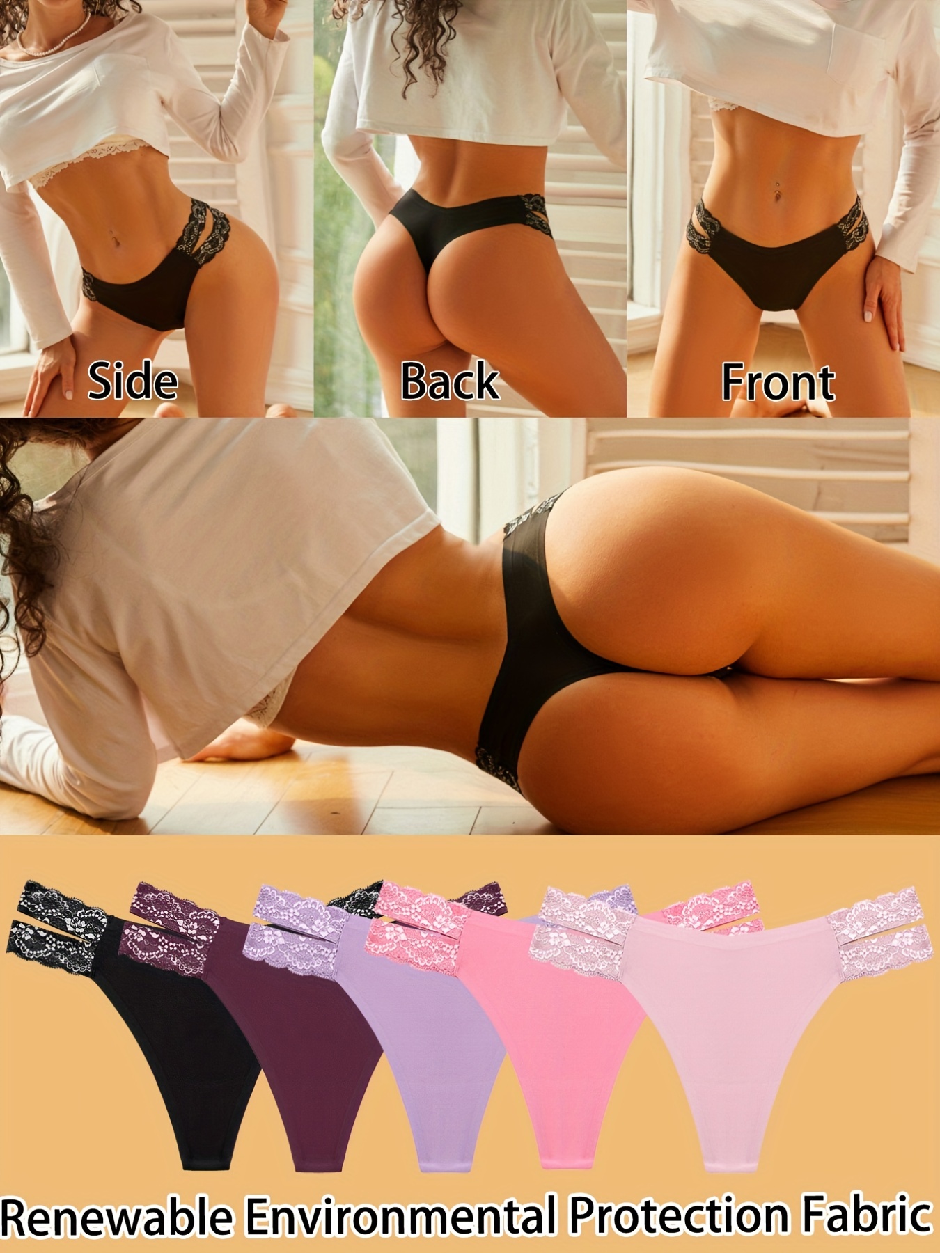 Lace Stitching Thongs Sexy Comfy Hollow Intimates Panties - Temu Canada