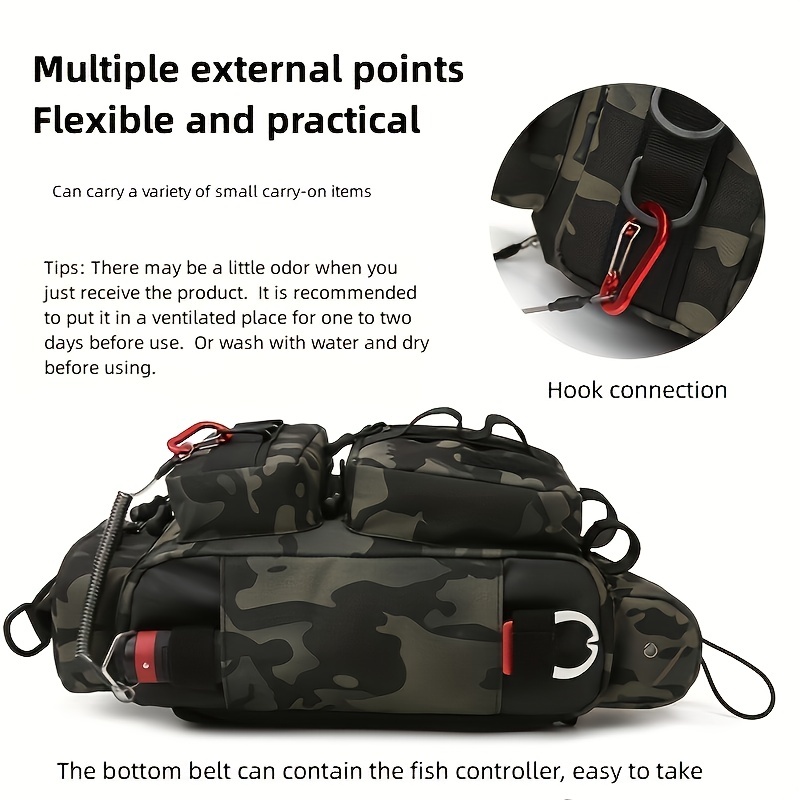 Fishing Tackle Bag Rod Holder Utility Bag Chest Pack for Men Women Trekking  L Size Green Pattern 