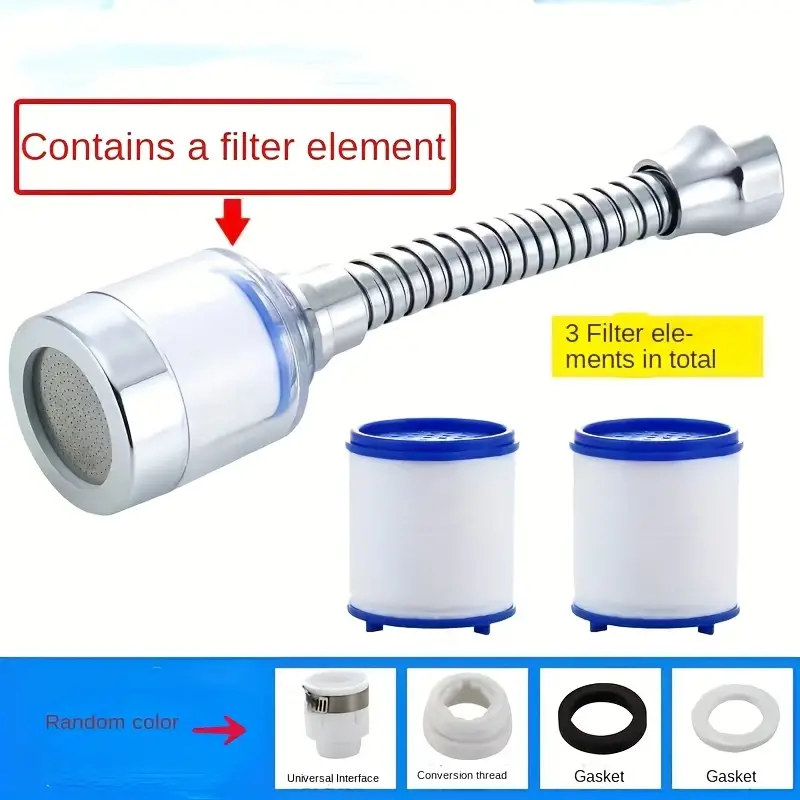 faucet filter booster shower splash water filter water purifier 360 degree rotating universal extender with 3 replacement cartridges details 0
