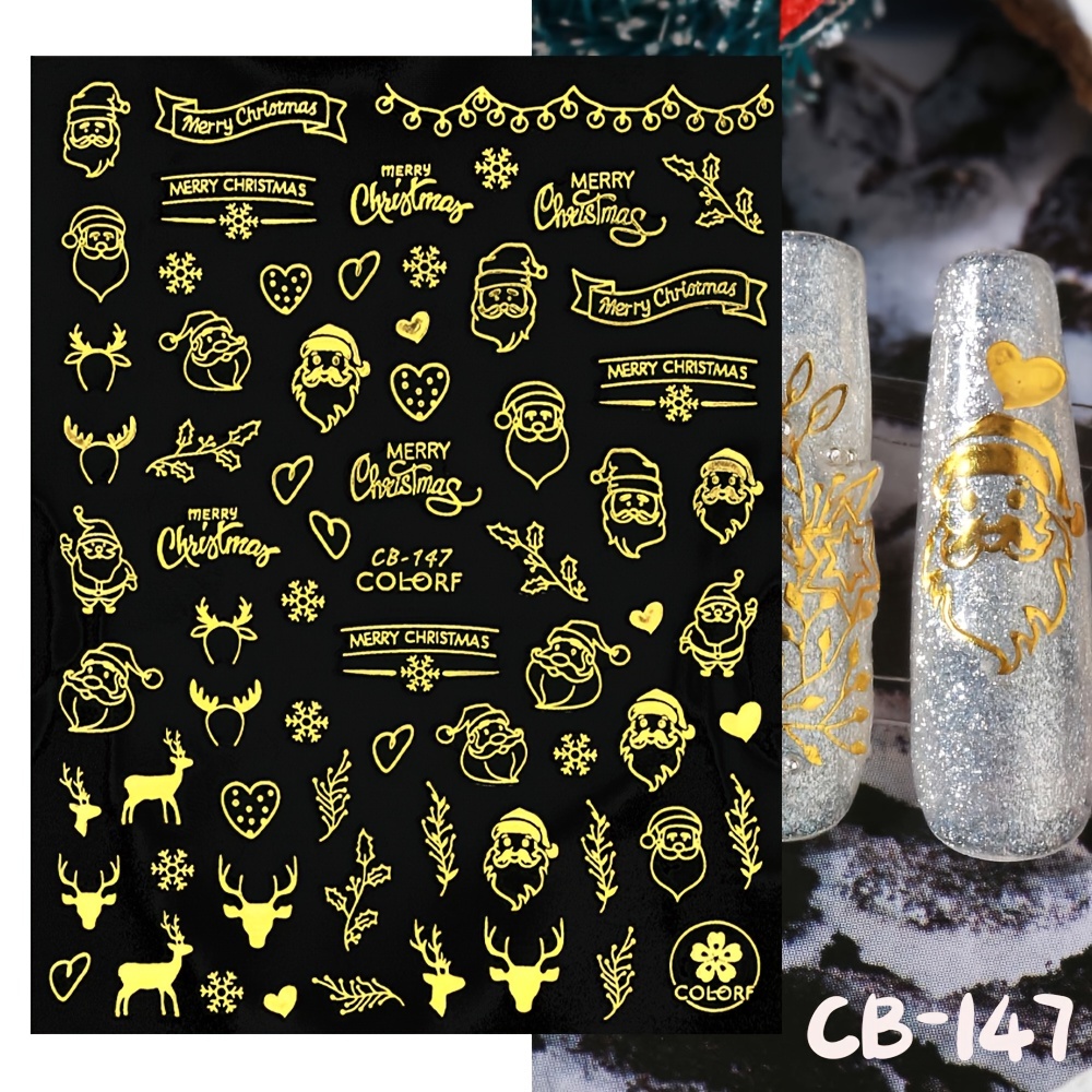  9 Sheets Gold Nail Art Stickers,3D Bronzing Alphabet