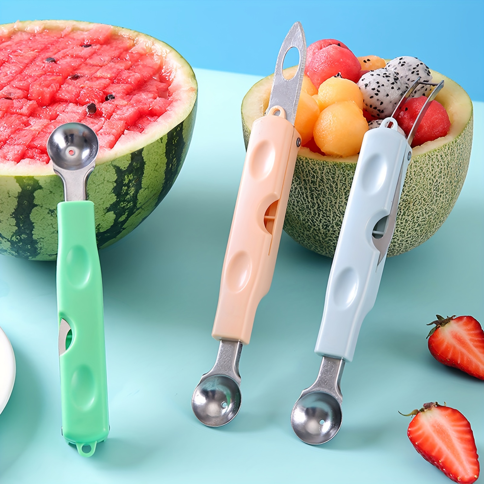 3 in 1 Stainless Steel Melon Baller Scoop Set Includes - Temu