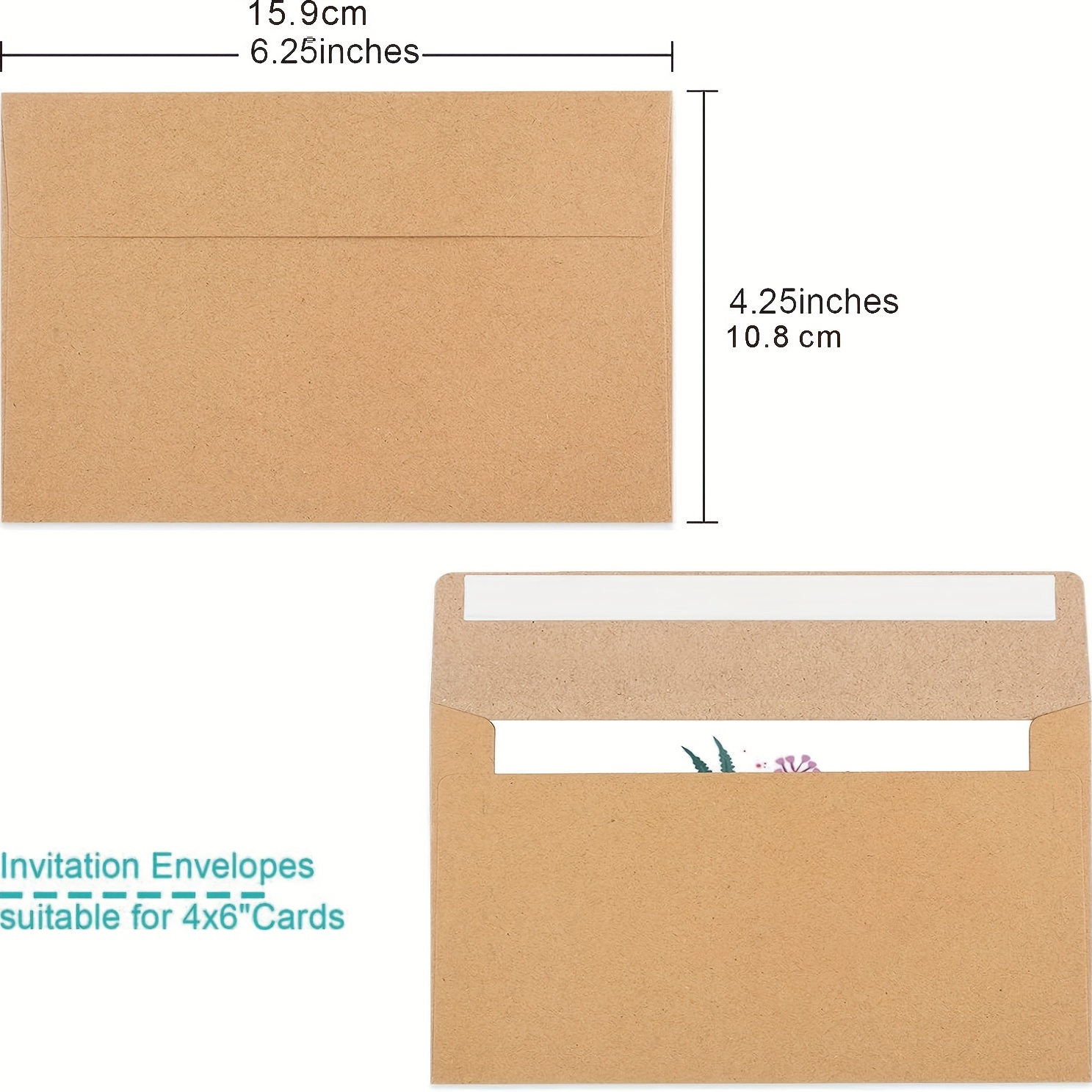 Paquete de 50 sobres de papel kraft de 4 x 6 pulgadas, sobres A4, sobres de  tarjetas, sobres de papel kraft, sobres de invitación, sobres para