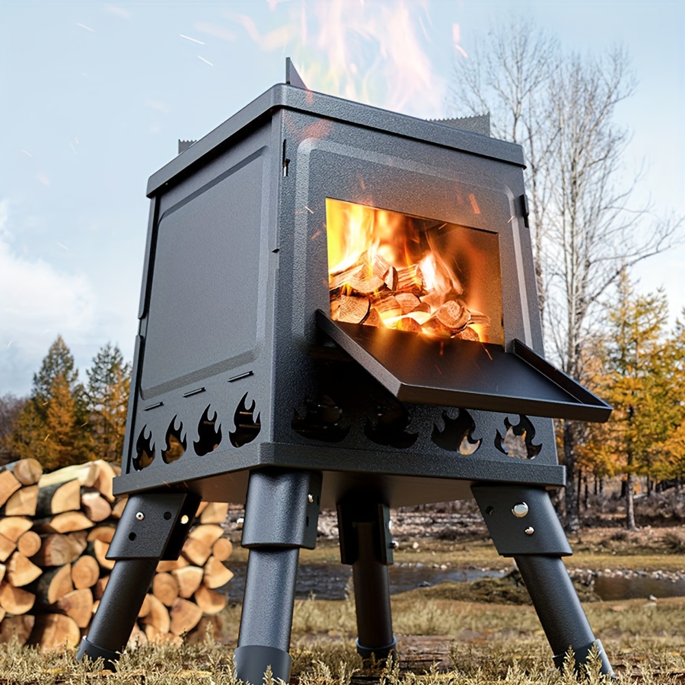 Estufa plegable, equipo de Camping, calefactor de madera de fuego