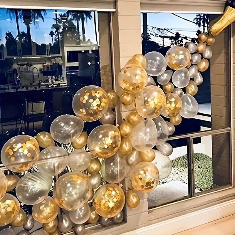 Golden Pearl Balloons With Glue Dots Confetti Balloons For - Temu