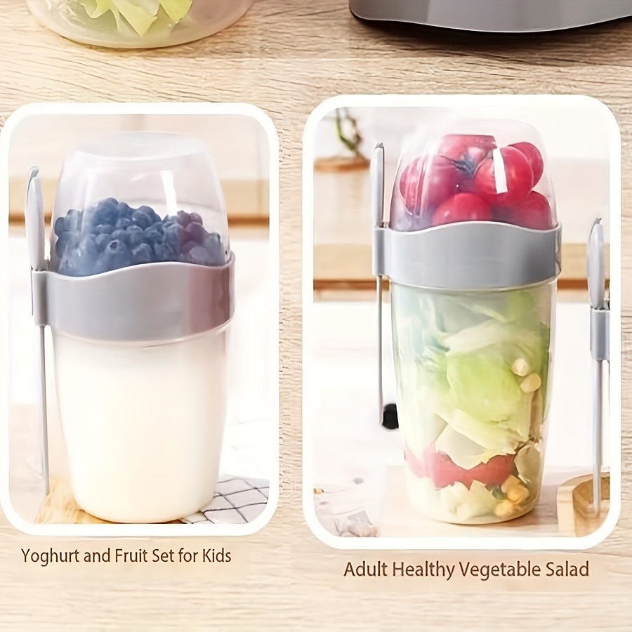 Leakproof Bpa Free Portable Double-layer Breakfast Cup With Fork - Perfect  For Yogurt, Oatmeal, Milk, Salad & Lunch! - Temu