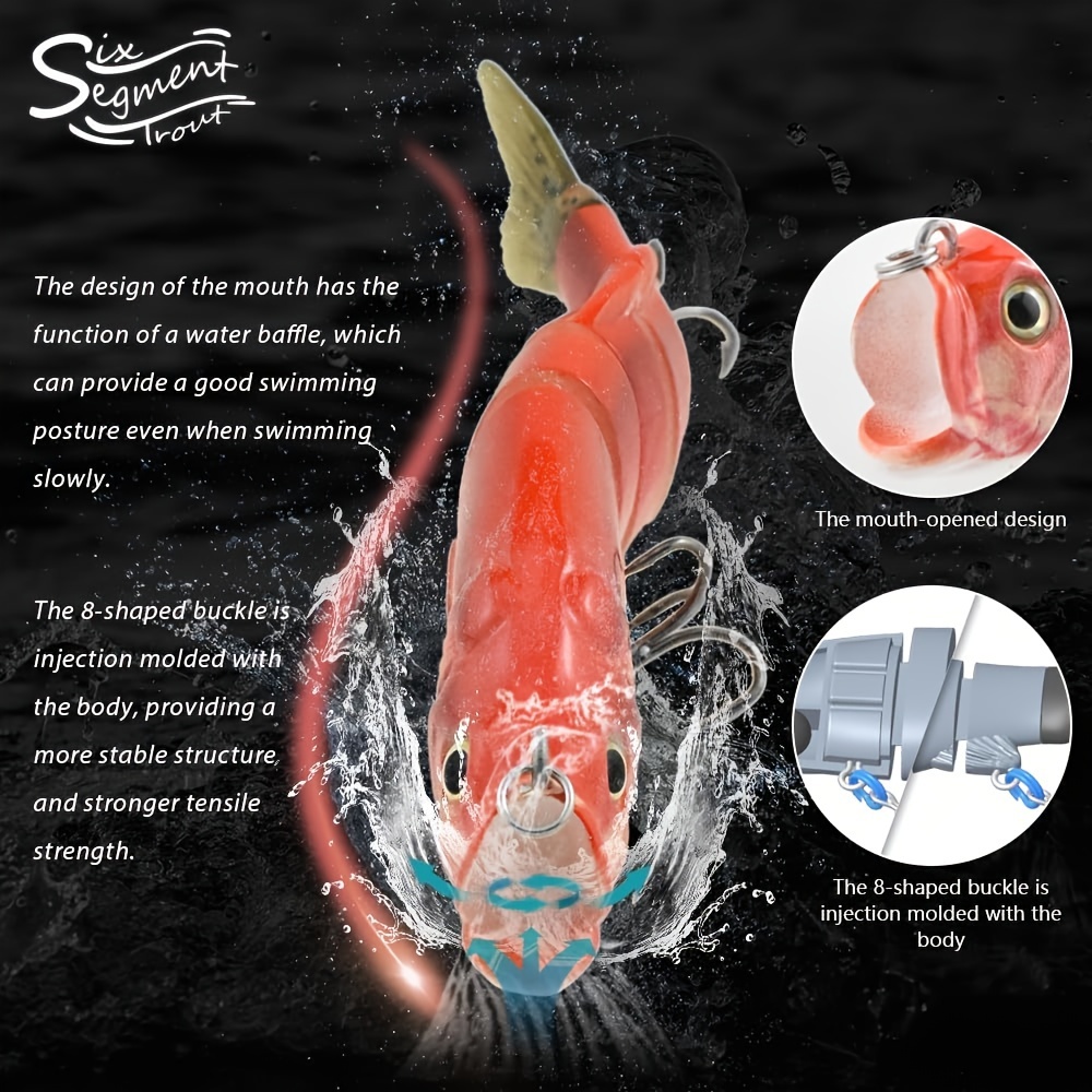 7.87inch/3.97oz Bionic Trout Fishing Bait With Mouth-Opened Design,  Segmented Swimbait With Soft Tail For Freshwater And Saltwater