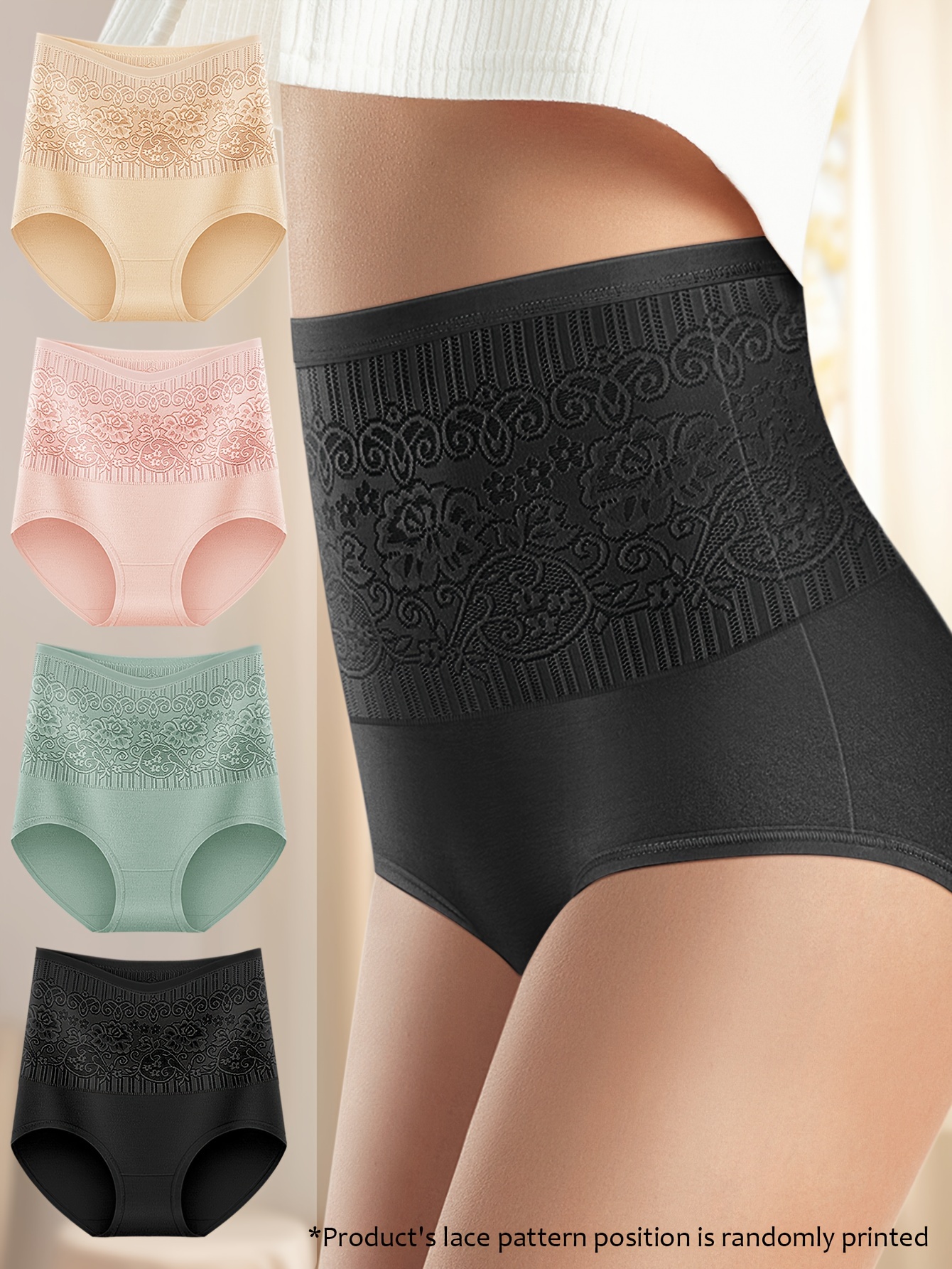 4pcs Jacquard Tummy Control Panties, Soft & Comfy High Waist Intimates  Briefs, Women's Underwear & Lingerie