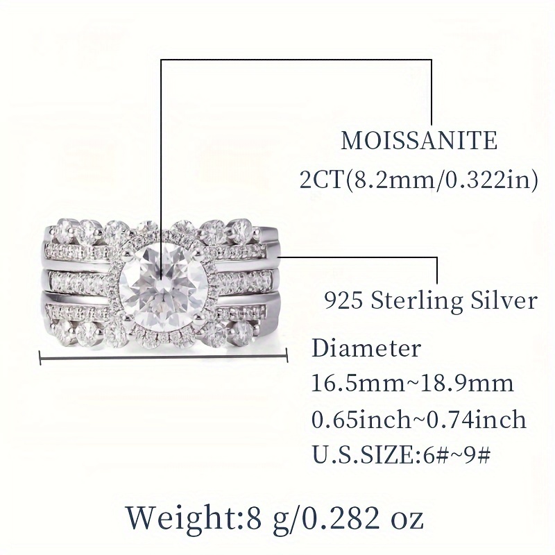 S925 2 Carat Moissanite Women's Ring Set