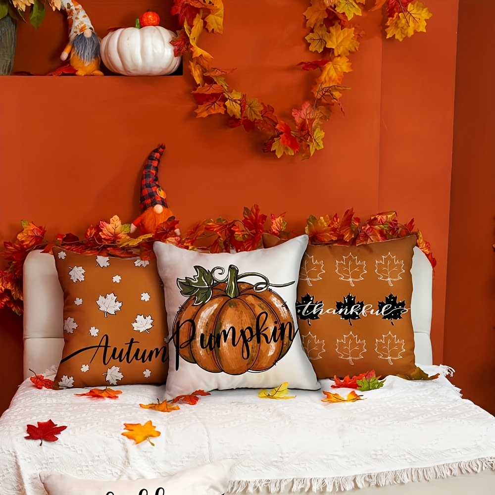 Orange Painted Pumpkins - Decorative Pillow Cover - 18x18 in