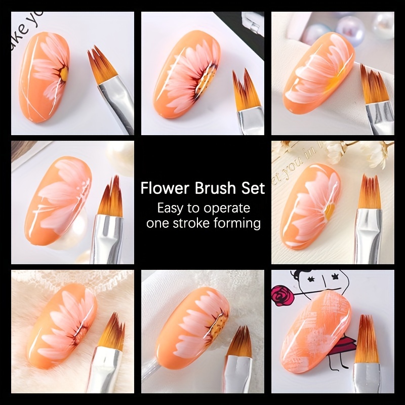 Nail Brush Pen Gradient Painting Brush Set Uv Gel Flower - Temu