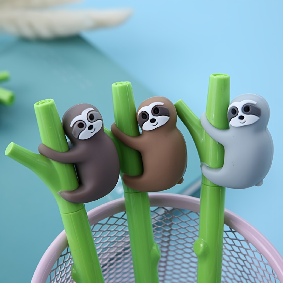 Image of 3pcs/set Sloth Silicone Gel Ballpoint Pen Creative Water Pen Cute Cartoon Signature Pen Mixed Color