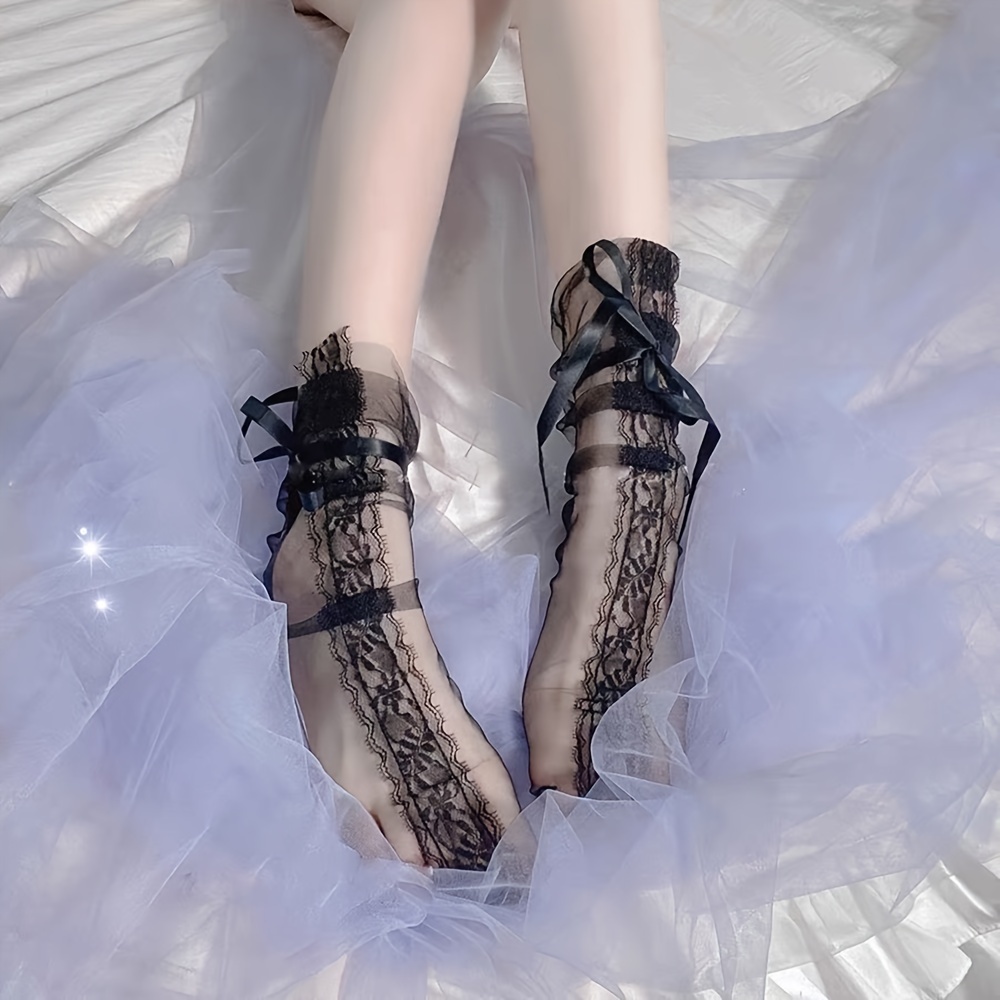Floral Lace Short Socks Lightweight Breathable Sheer Ruffle - Temu Canada
