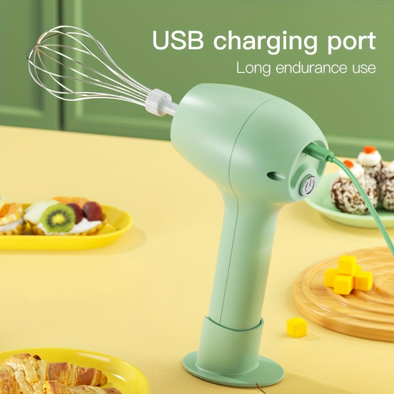 Electric Cordless Hand Mixer Small Household 3 Speed Changing Whisk for  Kitchen Baking Green USB Charging Interface