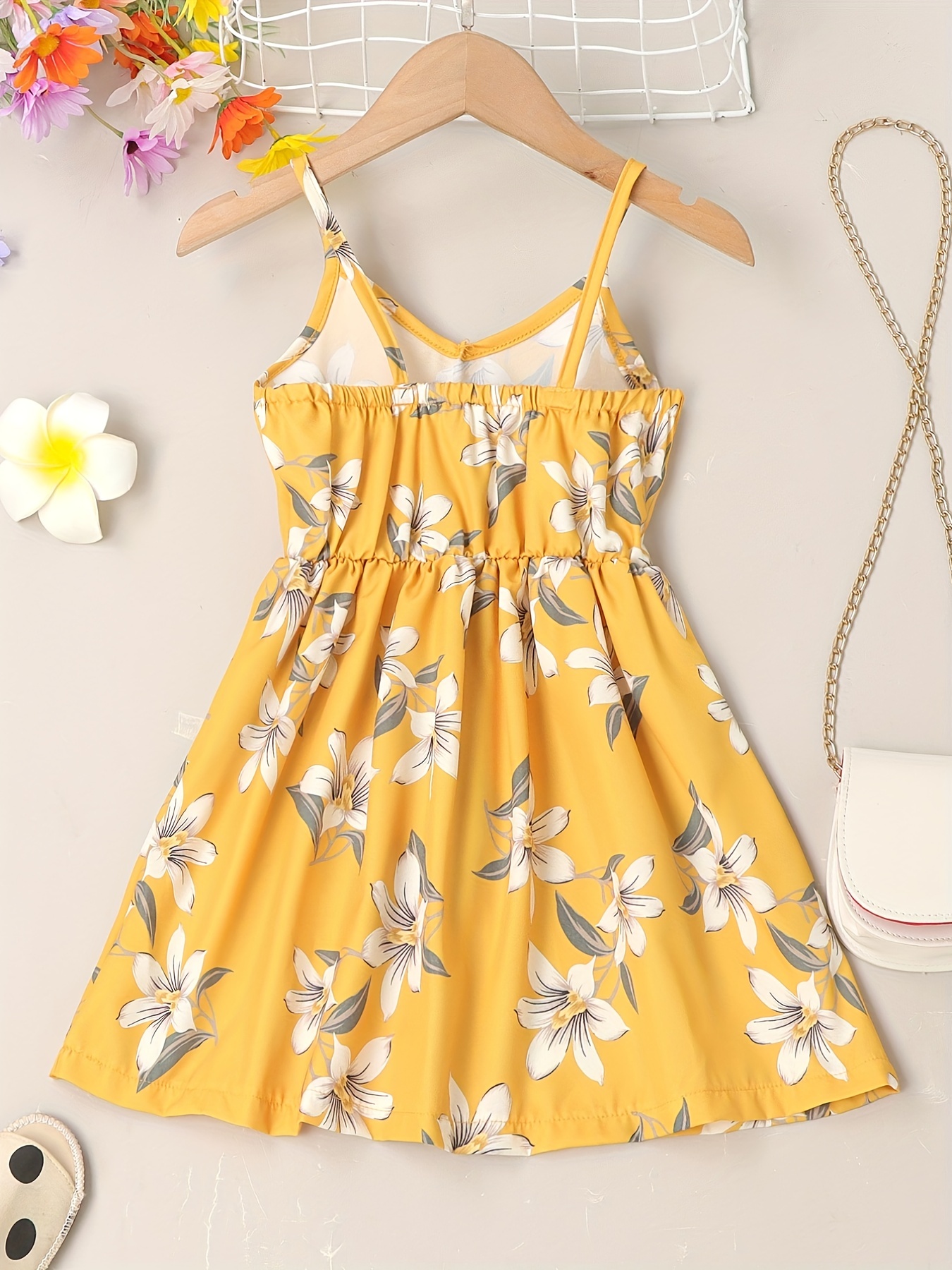 little girls cute sundress floral pattern party beach dress v neck elastic waist camisole dress for summer details 26