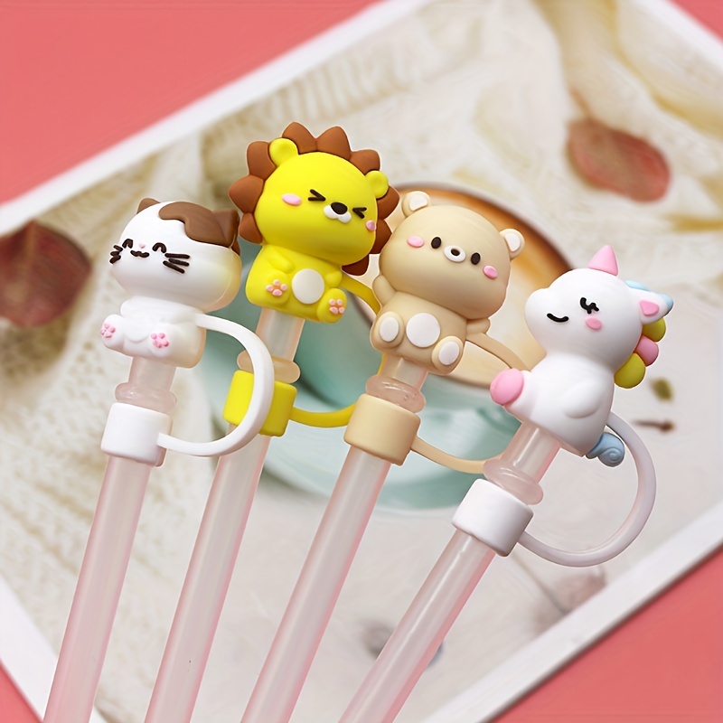 1pc Reusable Drinking Straw Tips Cover Lovely Cartoon for Ages 12+