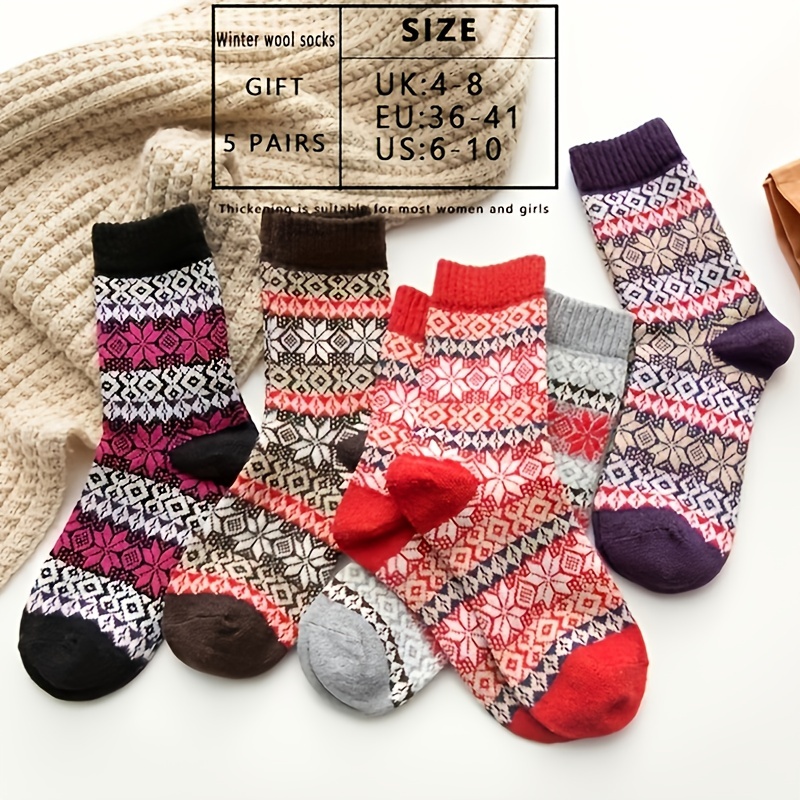 5 Pairs Geometric Pattern Mid Tube Socks for Women