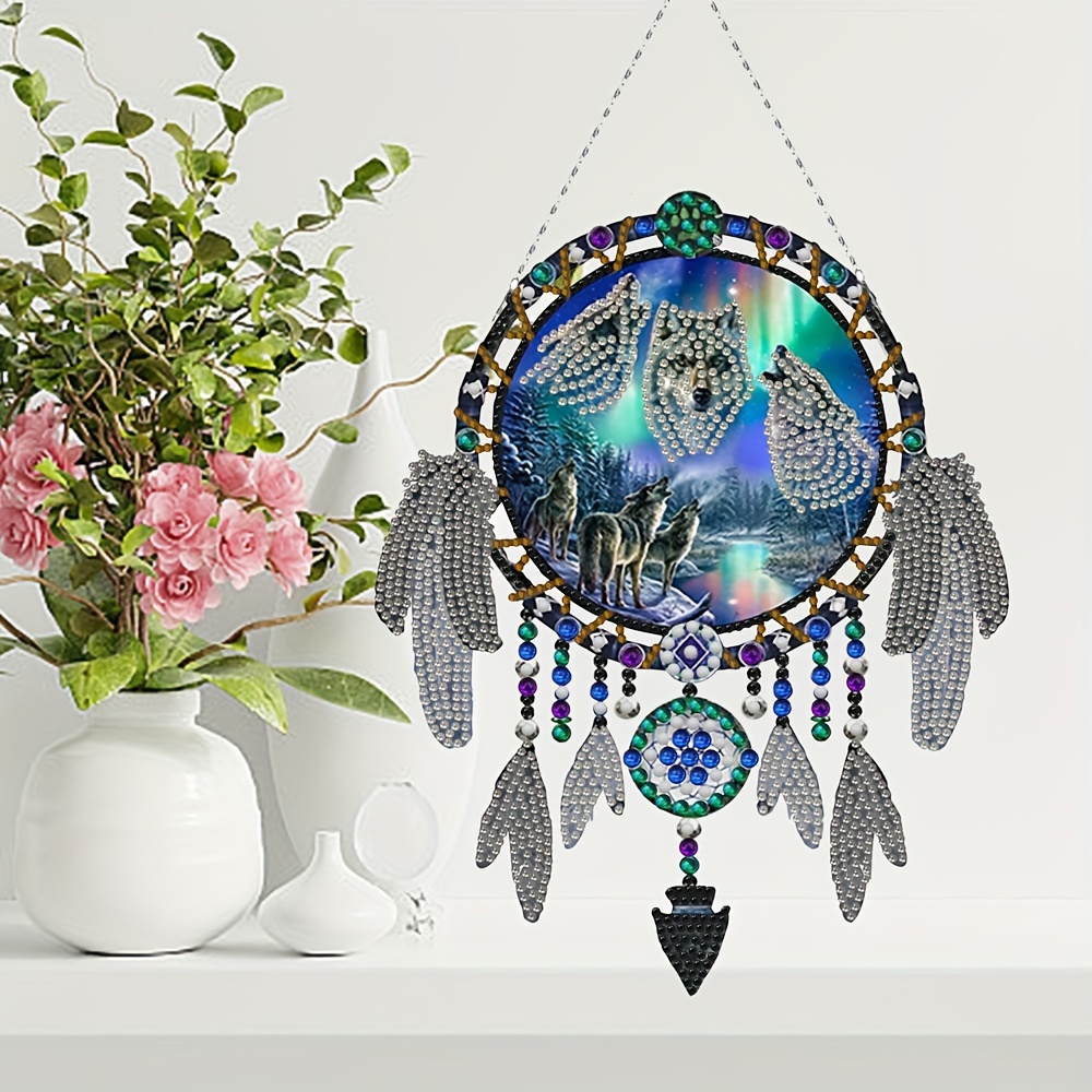 1pc Diy Full Of Diamonds 5d Diamond Painting, Feather Soft Wolf Head Dream  Catcher, Hanging Painting, Living Room Pendant, Literary Decorative Paintin