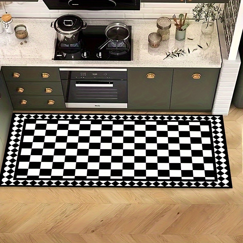 Black and white tiles vinyl dining room rug