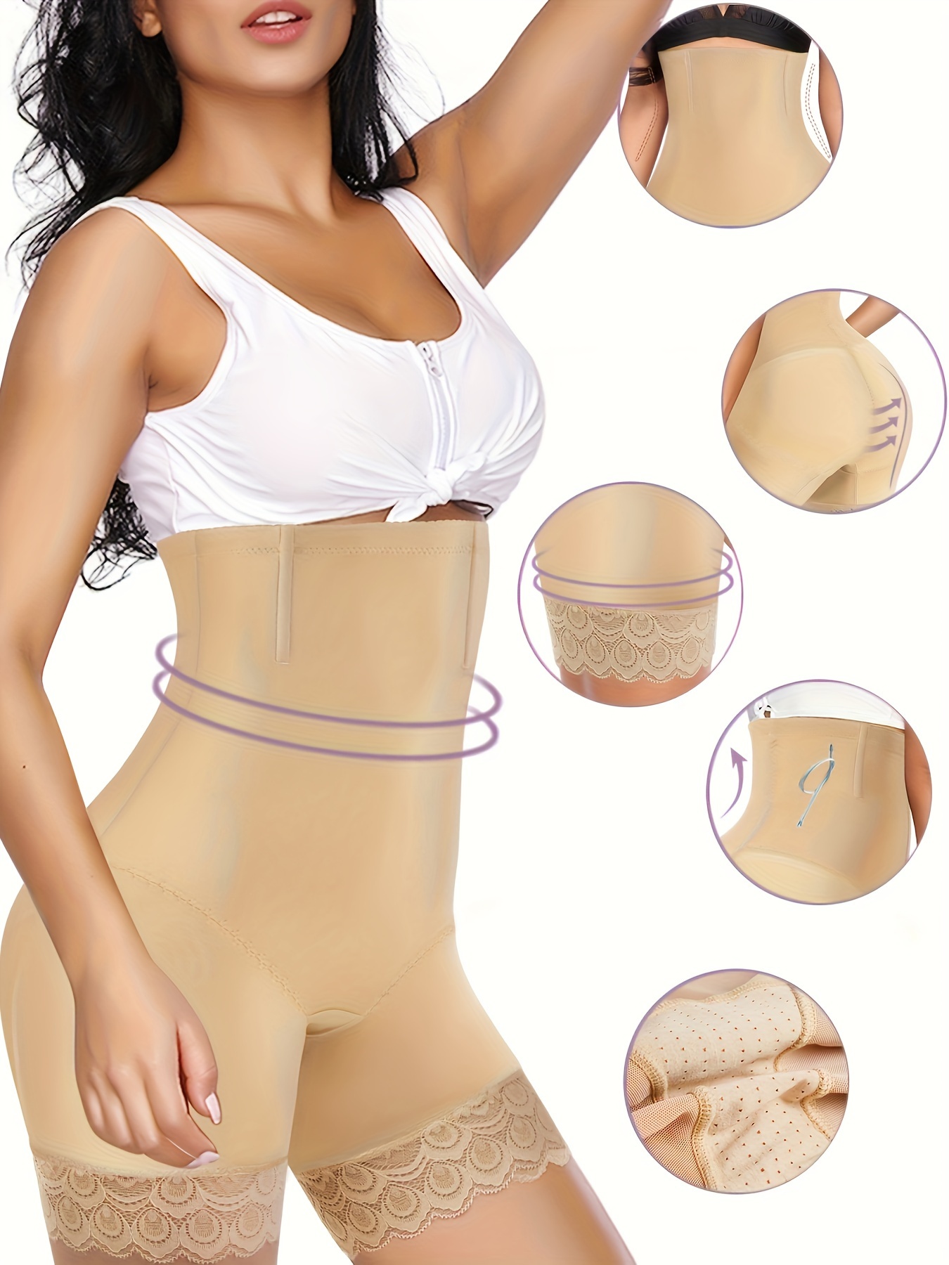 Women's Body Shaper Shorts Lace Trim High-Waist Tummy Control Panties Thong  Shapewear Butt Lifter Thigh (Beige, S) : : Clothing, Shoes &  Accessories
