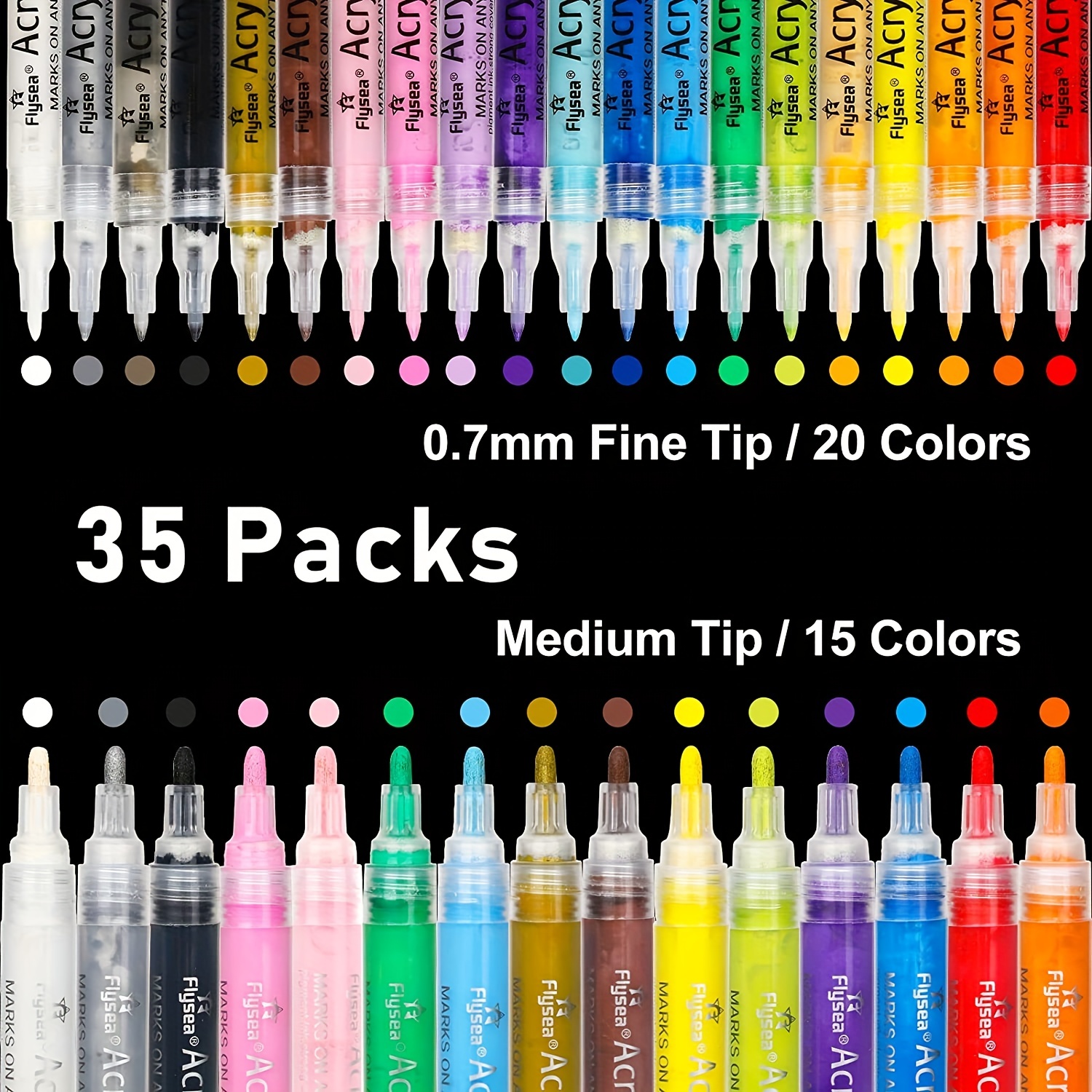 Iris & Olivia 35 Acrylic Paint Pens, Double Premium Set Acrylic Paint Markers of Extra Fine and Medium Tip for Rock Painting, Ceramic, Plastic